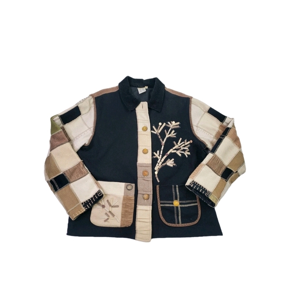 Vtg Parsley And Sage Patchwork Embroidered Button-Front Jacket Boho Size XL